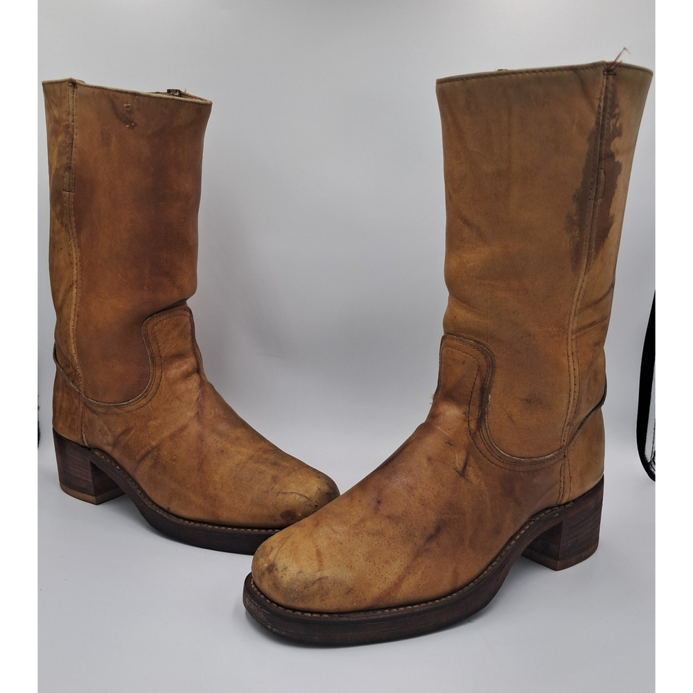 Size 8.5 - Vintage Frye Campus Banana Leather Boots Boho Hippie Rare USA Made